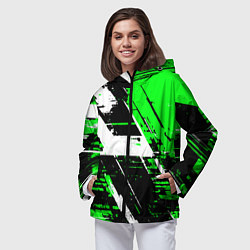 Ветровка с капюшоном женская Diagonal black and white stripes on a green backgr, цвет: 3D-черный — фото 2