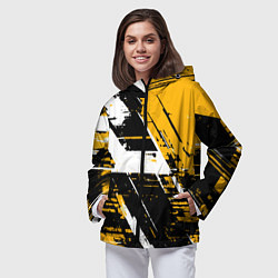 Ветровка с капюшоном женская Diagonal black and white stripes on a yellow backg, цвет: 3D-черный — фото 2