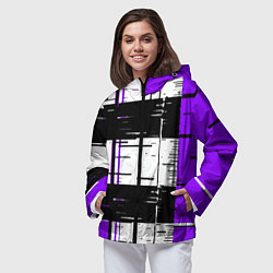 Ветровка с капюшоном женская Чёрные и фиолетовые полосы на белом фоне, цвет: 3D-черный — фото 2