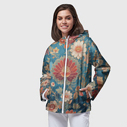 Ветровка с капюшоном женская Ботанические узоры, цвет: 3D-белый — фото 2