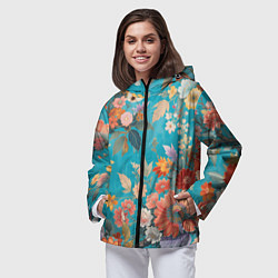 Ветровка с капюшоном женская Цветочки на голубом фоне, цвет: 3D-черный — фото 2