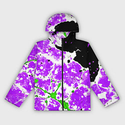 Ветровка с капюшоном женская Зелёно-фиолетовая абстракция на чёрном фоне, цвет: 3D-черный