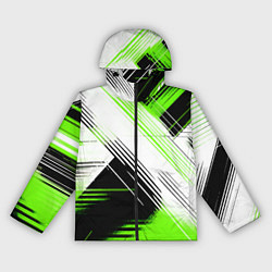 Женская ветровка Диагональные бело-зелёные линии на чёрном фоне