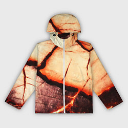 Ветровка с капюшоном женская Трещины на абстрактном красном фоне, цвет: 3D-белый