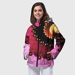 Ветровка с капюшоном женская Фрактал узор розовый, цвет: 3D-черный — фото 2
