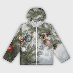 Ветровка с капюшоном женская Новогодние ветки, цвет: 3D-белый