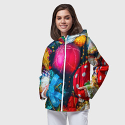 Ветровка с капюшоном женская Новогодние ёлочные игрушки, цвет: 3D-белый — фото 2