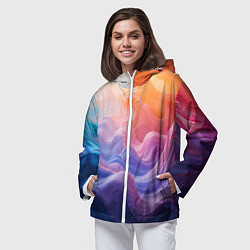 Ветровка с капюшоном женская Волны разноцветных красок, цвет: 3D-белый — фото 2