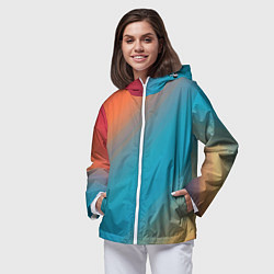 Ветровка с капюшоном женская Сине-оранжевый градиент, цвет: 3D-белый — фото 2