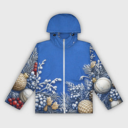 Ветровка с капюшоном женская Новогодние веточки, цвет: 3D-белый