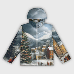 Женская ветровка Новогодняя огромная елка и маленькие домики