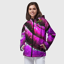 Ветровка с капюшоном женская Розовая волнистая абстракция, цвет: 3D-черный — фото 2