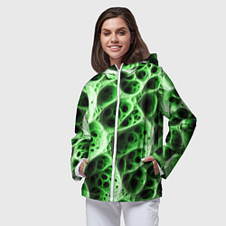 Ветровка с капюшоном женская Зелёная пористая структура, цвет: 3D-белый — фото 2