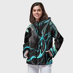 Ветровка с капюшоном женская Голубые флюиды на чёрном фоне, цвет: 3D-черный — фото 2