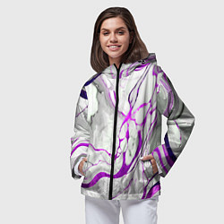 Ветровка с капюшоном женская Фиолетово-белый мрамор, цвет: 3D-черный — фото 2