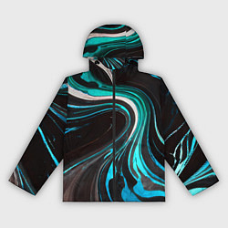 Женская ветровка Волнистые бело-голубые линии на чёрном фоне