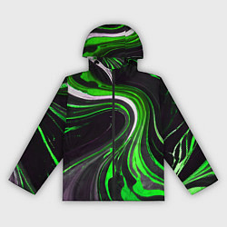 Женская ветровка Волнистые бело-зелёные линии на чёрном фоне
