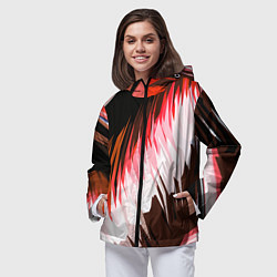 Ветровка с капюшоном женская Красно-белая абстракция на чёрном фоне, цвет: 3D-черный — фото 2