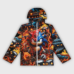 Женская ветровка Соник и Наклз на фоне огня и роботов