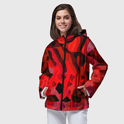 Ветровка с капюшоном женская Чёрно-красная пористая абстракция, цвет: 3D-черный — фото 2