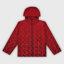 Ветровка с капюшоном женская Роскошный красный стилизованный цветочный градиент, цвет: 3D-черный