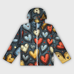 Ветровка с капюшоном женская Разноцветные сердца, цвет: 3D-белый