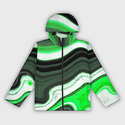 Женская ветровка Волнистые горизонтальные чёрно-зелёные полосы на б