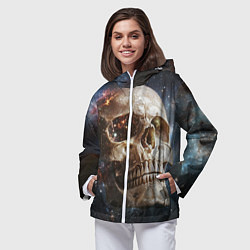 Ветровка с капюшоном женская Череп - космос, цвет: 3D-белый — фото 2