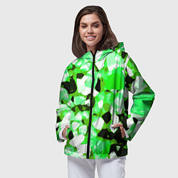 Ветровка с капюшоном женская Green and white abstraction on a black background, цвет: 3D-черный — фото 2