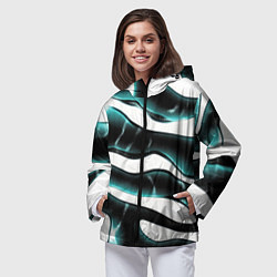 Ветровка с капюшоном женская Абстрактный черно-зеленый камуфляж, цвет: 3D-черный — фото 2