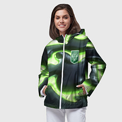 Ветровка с капюшоном женская Зеленый неоновый камуфляж, цвет: 3D-белый — фото 2
