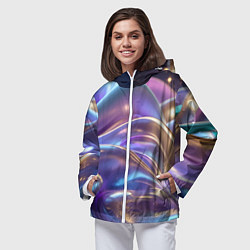 Ветровка с капюшоном женская Волны космические, цвет: 3D-белый — фото 2