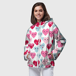 Ветровка с капюшоном женская Сердечки-смайлики, цвет: 3D-белый — фото 2