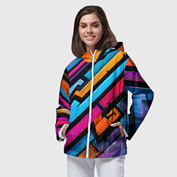 Ветровка с капюшоном женская Абстракция с граффити, цвет: 3D-белый — фото 2