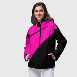 Ветровка с капюшоном женская Розовый с чёрным двуцветный с полосой, цвет: 3D-черный — фото 2