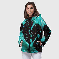 Ветровка с капюшоном женская Голубая краска и капли, цвет: 3D-черный — фото 2