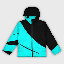 Ветровка с капюшоном женская Чёрный и неоновый голубой двуцветный с полосой, цвет: 3D-черный