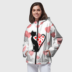 Ветровка с капюшоном женская Влюбленная кошка, цвет: 3D-черный — фото 2