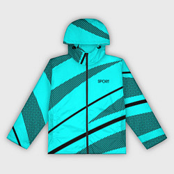 Ветровка с капюшоном женская Sport неоновый голубой с чёрным полосы, цвет: 3D-черный