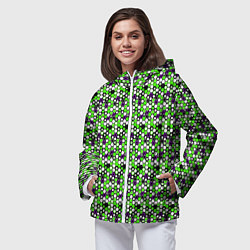 Ветровка с капюшоном женская Киберпанк шестиугольники зелёные, цвет: 3D-белый — фото 2