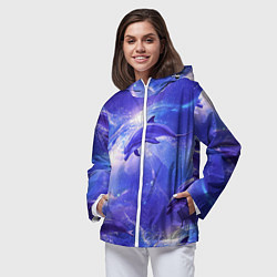 Ветровка с капюшоном женская Дельфины в волшебном море паттерн, цвет: 3D-белый — фото 2