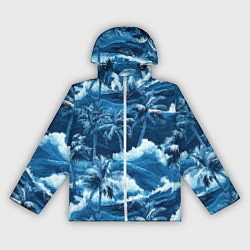 Женская ветровка Пальмы и волны - голубые оттенки паттерн