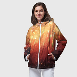 Ветровка с капюшоном женская Желто-красная текстура блестящая, цвет: 3D-белый — фото 2