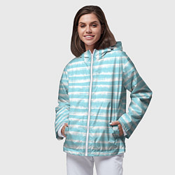 Ветровка с капюшоном женская Бело-голубой полосатый паттерн, цвет: 3D-белый — фото 2