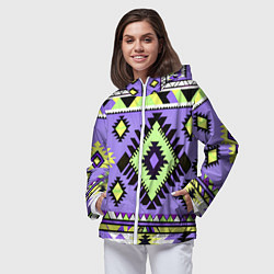 Ветровка с капюшоном женская Геометрический сиренево желтый орнамент ацтеков, цвет: 3D-белый — фото 2