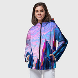 Ветровка с капюшоном женская Абстракция с небоскребами, цвет: 3D-черный — фото 2