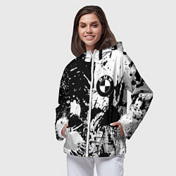Ветровка с капюшоном женская BMW черно белые краски, цвет: 3D-белый — фото 2