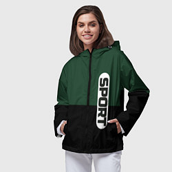 Ветровка с капюшоном женская Sport чёрно-зелёный с белым, цвет: 3D-черный — фото 2