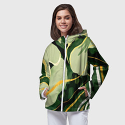 Ветровка с капюшоном женская Зеленый природный паттерн, цвет: 3D-белый — фото 2