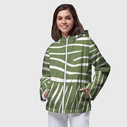 Ветровка с капюшоном женская Полоски зеленой зебры, цвет: 3D-белый — фото 2